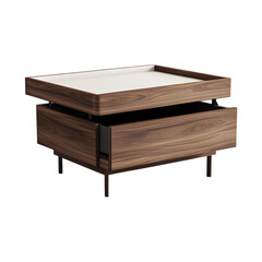 A detailed render of Nesting Coffee Tables featuring interlocking design elements, refined finishes, and a contemporary aesthetic that optimizes space, isolated on transparent background