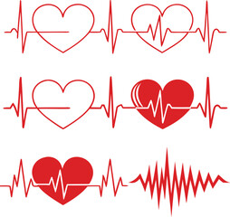  Red ecg heartbeat lines with hearts collection