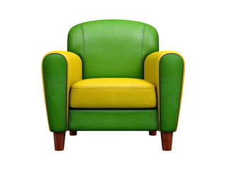Stylish green and yellow leather armchair modern design, Isolated On Transparent Background, Png
