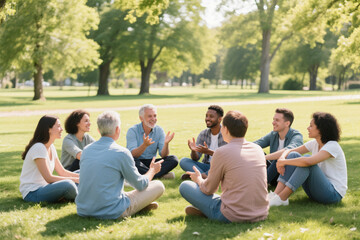 Fototapeta premium Community Circle Discussion Outdoors