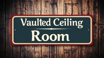 Obraz premium Phrase Vaulted Ceiling Room is displayed on an attractive signage board with on a beautiful rustic wooden background