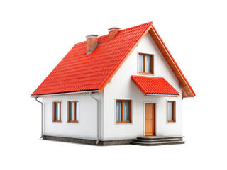 Modern suburban house red roof white walls home exterior, Isolated On Transparent Background, Png