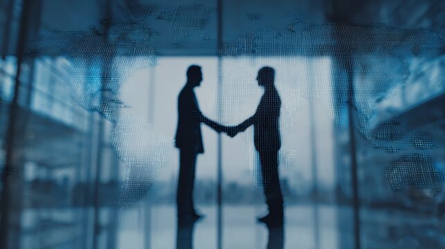 International business negotiation scene with digital contract floating in focus, blurred background - Powered by Adobe