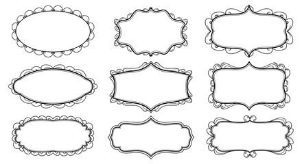 Obraz premium Collection of nine ornate, decorative vintage frames and borders in a simple black and white line art style.