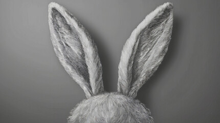 Close-up of realistic gray bunny ears with detailed fur texture on a neutral gray background. A minimal and elegant composition, perfect for animal concepts, Easter themes, or character design.