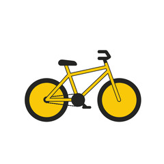 Illustration of yellow bicycle with black wheels and frame on transparent background
