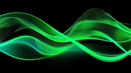 Abstract image of flowing, luminous green waves on a black background.  The waves have a subtle gradient and a wispy, ethereal quality