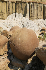 Cannonball concretions, rock formations at North Unit at Theodore Roosevelt National Park, North Dakota, USA
