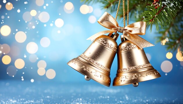 Christmas bells hanging on a branch against a bokeh background - Powered by Adobe