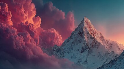 Majestic mountain peak rising above vibrant clouds.