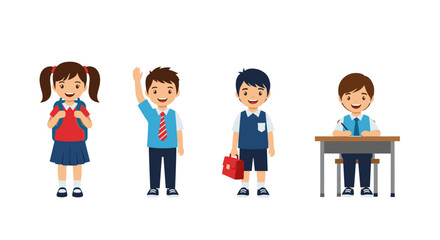 Illustration of four students in school uniforms in a classroom setting image