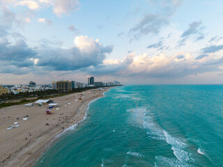Top view of South Miami Beach. Miami Beach skyline with skyscrapers. Aerial view of Miami Beach in...