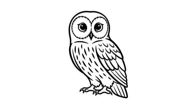 Vector owl illustration drawing vector art black and white outline cute animal bird of prey nocturnal wildlife design