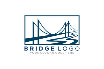 Bridge logo design.  Clean lines, simple style. building landmark landscape bridge and river vector illustration.