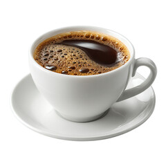Fototapeta premium Cup of fresh brewed coffee on saucer perfect for morning caffeine fix isolated on transprint background
