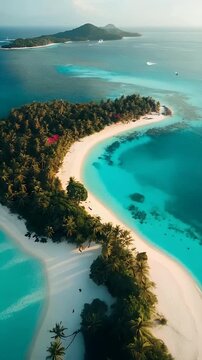 Aerial View of Tropical Island with White Sand Beaches and Turquoise Water
