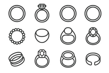 Jewelry and ring outline icon set. elegant collection for fashion and accessories