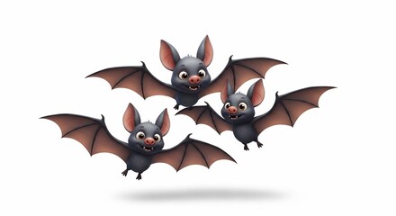 Fototapeta premium Cute cartoon halloween bats flying illustration spooky animal bat character halloween themed cartoon bats art