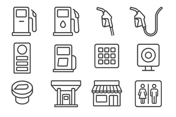 Gas station, fuel line icon set. petrol, pump symbols for navigation
