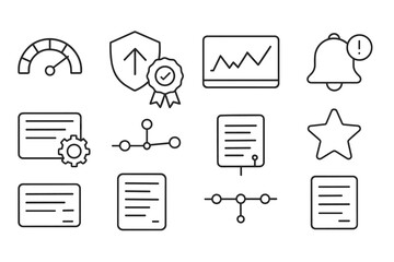 Business, office line icon set. documents, charts, alerts, growth icons collection