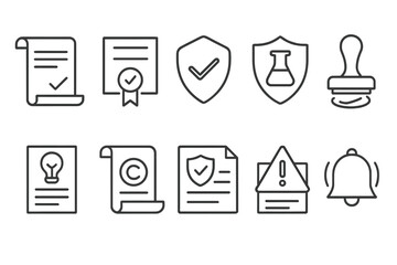 Certificate, document outline icon set. compliance, check, approval icons collection
