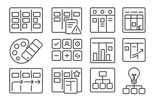 Project management outline icon set. task, workflow, plan, productivity icons collection