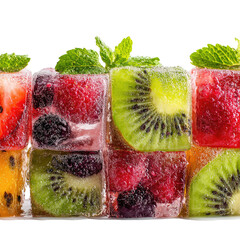 Colorful Fruit Jelly Cubes with Mint Isolated on White