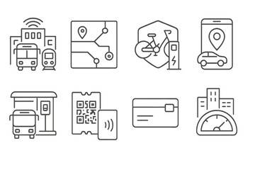 Transportation, travel outline icon set. public transit, navigation symbols collection