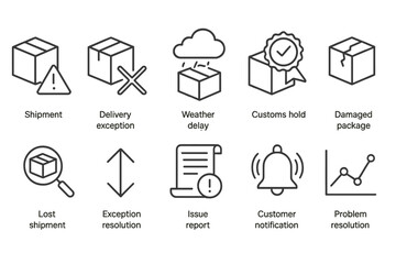 Logistics and delivery line icon set. shipment, delay, customs outline icons