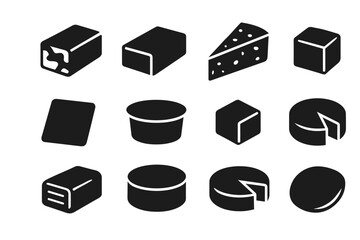 Cheese and dairy silhouette icon set. minimalist food collection for menus
