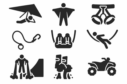 Adventure sports silhouette icon set. outdoor activity and extreme sports icons