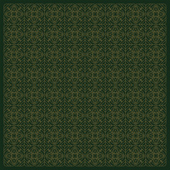 seamless geometric  floral pattern design,  cross and square combination in green  gold basic color. Vector line art good for print , and digital purpose.
