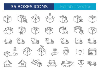 Delivery & Logistics Icons, box line icons – Vector Symbols for Shipping, Cargo, and E-commerce