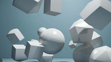 Dynamic collision of floating geometric shapes in minimalistic space - Powered by Adobe
