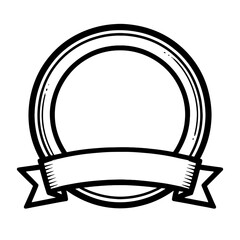 Black and White Vector of a Circular Emblem with Ribbon Banner - Minimalist Line Art Design Ideal for Labels, Awards, Logos, and Branding Templates  
