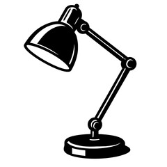 Black and White Vector Illustration of an Adjustable Task Lamp - Minimalist Line Art with Flexible Arm and Conical Shade for Office, Study, and Workspace Projects  
