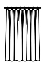 Black and White Vector Illustration of a Curtain Hanging from a Rod with Rings - Minimalist Line Art for Interior Design, Home Decor, and Branding  
