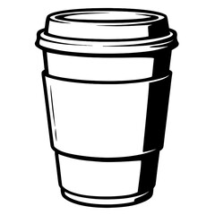 Vector Illustration of a Disposable Coffee Cup with Lid and Sleeve - Black and White Outline Design for Beverage, Branding, and Packaging Projects  
