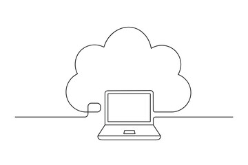 Cloud Computing Continuous Line Art   Laptop and Cloud Connection. Vector Illustration