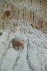 Cannonball concretions, rock formations at North Unit at Theodore Roosevelt National Park, North Dakota, USA