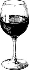 Black and white sketch of a wine glass with textured details. Vector illustration