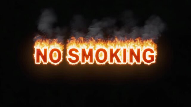 NO SMOKING Text with Burning Fire Effect on Black Background

