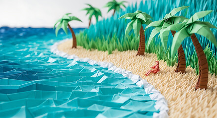 Origami landscape of a tropical beach