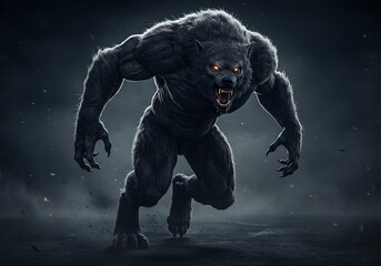 Obraz premium Ferocious Werewolf Roaring in the Dark Night. Generative Ai