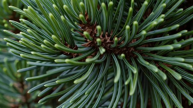 detailed macro view of Norfolk Island pine needles in natural light showing texture and symmetry of the coniferous foliage perfect for botany nature or garden themed footage