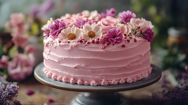 Beautiful pink floral celebration cake HD images