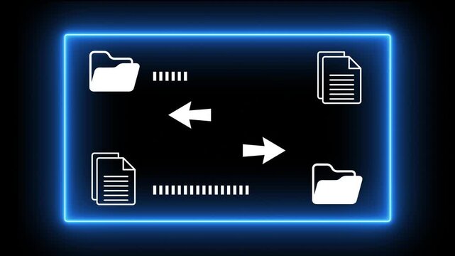Document management system concept (DMS) on the transparent background. Software for archiving, Searching and managing files corporate document. Motion graphics of (DMS). 4k video animation.