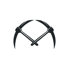 mining logo design simple minimalist concept gold mountain mining with worker hat, pickaxe tool, vintage retro template illustration symbol