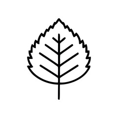 Single Black Line Drawing of Leaf with Toothed Edges and Distinct Veins Isolated on White
