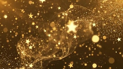Goldtoned image featuring blurred stars and shimmering light particles on a dark background creating an ethereal effect